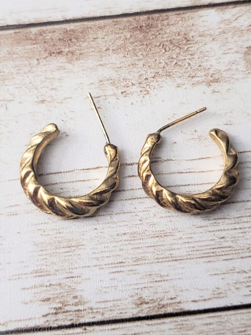 Vintage Earrings For Pierced Ears Gold Tone Woven Hoops